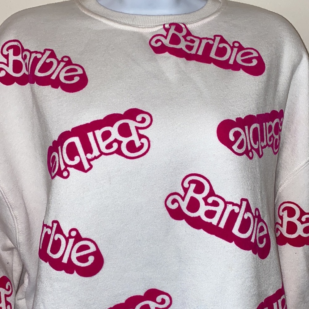Zara Girls 13/14 Barbie White Crewneck Sweatshirt w/Hot Pink “Barbie” Logo - Picture 6 of 11